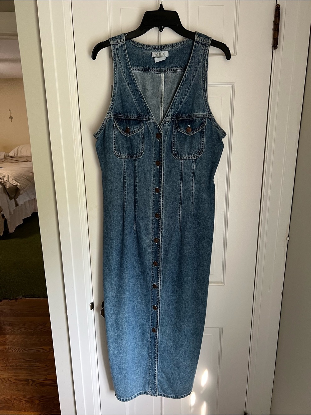 Button-Front Denim Midi Dress in Medium Blue